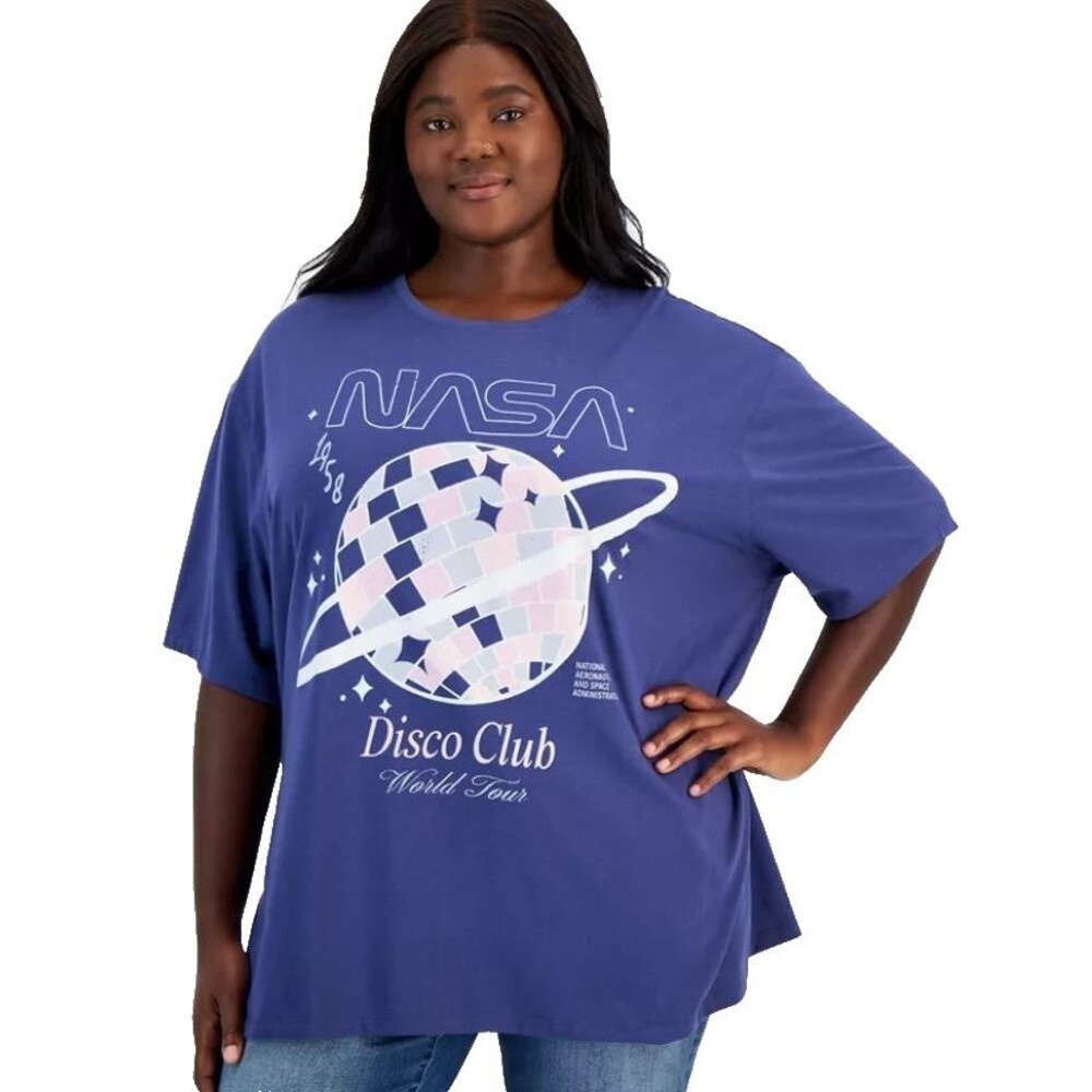 Grayson Threads Plus Size NASA Disco Club Graphic T‑Shirt Blue Short Sleeve NWT